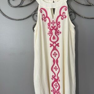 Altar'd State Cream Sleeveless Dress with Pink Embroidery